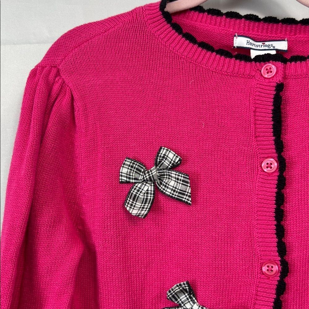 Hartstrings Bright pink cotton cardigan sweater with French bulldog appliqué NWT - Picture 3 of 12